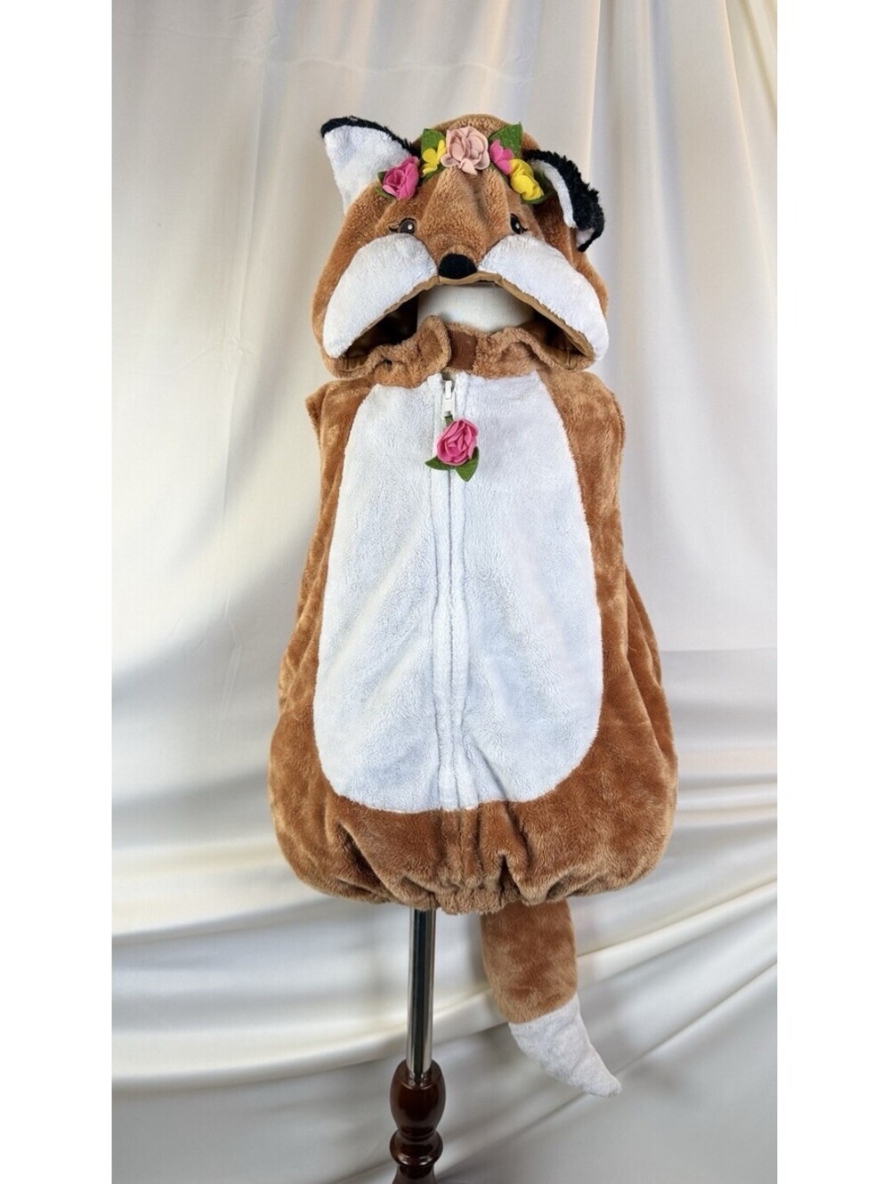Dream Play Imagine FOX Costume 24 Months Plush Stuffed Bottom Zip Hooded Floral